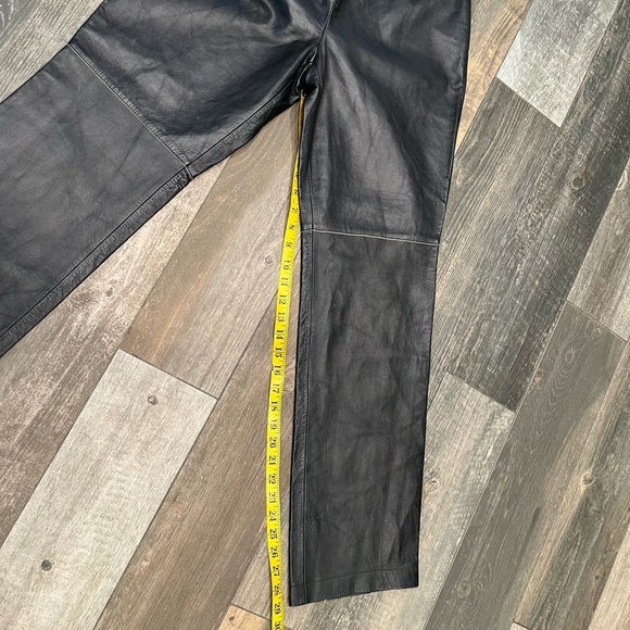 Escada Black Leather Lambskin Pants Size 40 (German) =US 8/10 Straight Leg - Picture 2 of 10
